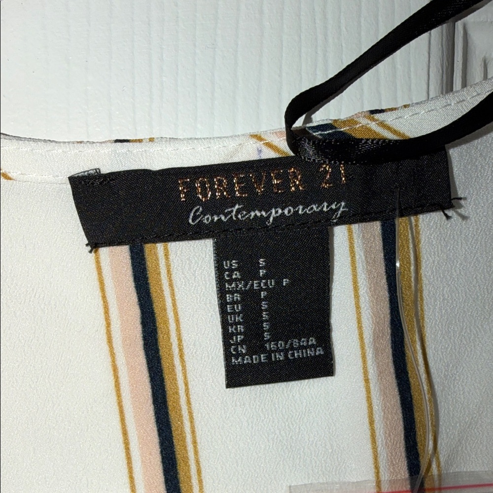 Forever 21 White and Gold Striped Tie-Front Blouse - Picture 2 of 7